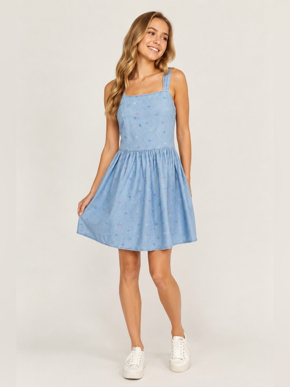 New Tommy Hilfiger Light Blue Denim Girls' Sundress with Pattern Size Med